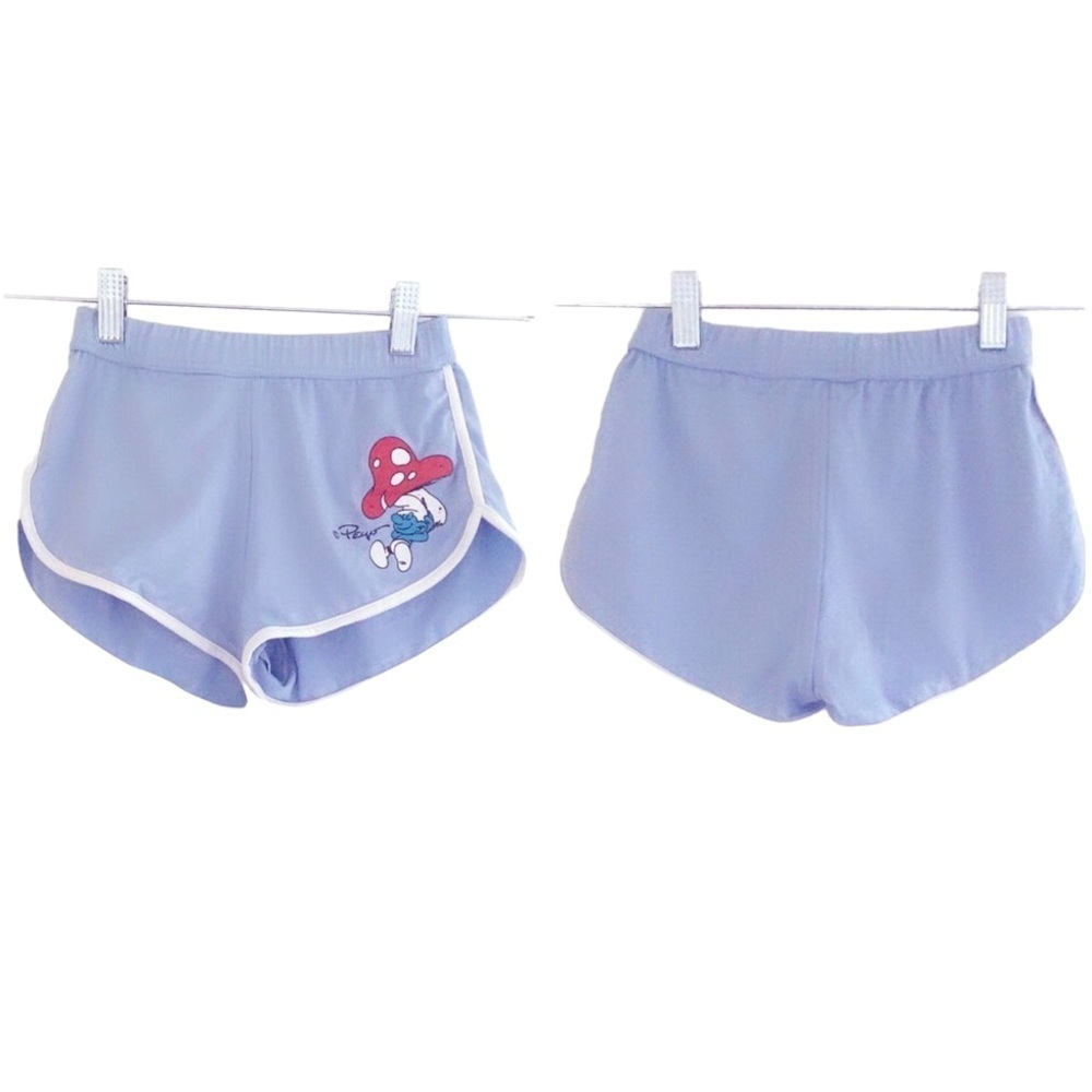Romwe mini shorts Smurf blue dolphin Small Cartoon Graphic Shorts